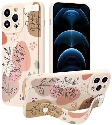 iPhone 12 Pro Max Silicone Case z paskiem dla kobiet Dziewczyny Cute Florale Flowers Pattern Design Regulowalny Soft Wirstband