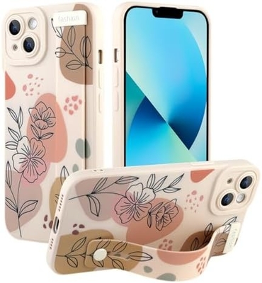 iPhone 12 Pro Max Silicone Case z paskiem dla kobiet Dziewczyny Cute Florale Flowers Pattern Design Regulowalny Soft Wirstband