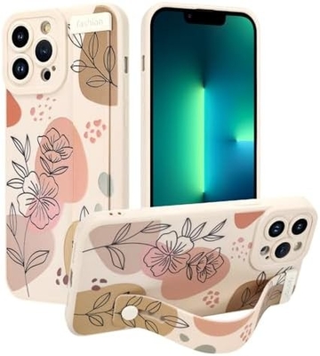 iPhone 12 Pro Max Silicone Case z paskiem dla kobiet Dziewczyny Cute Florale Flowers Pattern Design Regulowalny Soft Wirstband