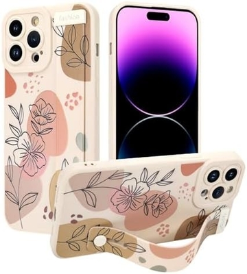 iPhone 12 Pro Max Silicone Case z paskiem dla kobiet Dziewczyny Cute Florale Flowers Pattern Design Regulowalny Soft Wirstband
