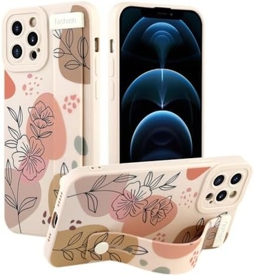 iPhone 12 Pro Max Silicone Case z paskiem dla kobiet Dziewczyny Cute Florale Flowers Pattern Design Regulowalny Soft Wirstband