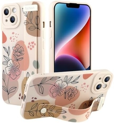 iPhone 12 Pro Max Silicone Case z paskiem dla kobiet Dziewczyny Cute Florale Flowers Pattern Design Regulowalny Soft Wirstband