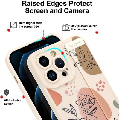 iPhone 12 Pro Max Silicone Case z paskiem dla kobiet Dziewczyny Cute Florale Flowers Pattern Design Regulowalny Soft Wirstband