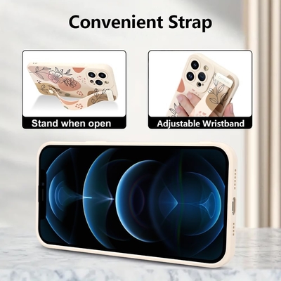 iPhone 12 Pro Max Silicone Case z paskiem dla kobiet Dziewczyny Cute Florale Flowers Pattern Design Regulowalny Soft Wirstband