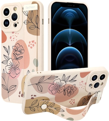 iPhone 12 Pro Max Silicone Case z paskiem dla kobiet Dziewczyny Cute Florale Flowers Pattern Design Regulowalny Soft Wirstband