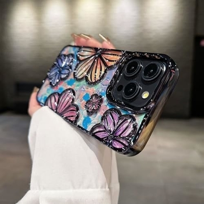 iPhone 12 Pro Max Case 6.7 Inch,Clear 3D Flower Phone Case for Women Girls Luxury Plating Floral Case Cover Estetyczny