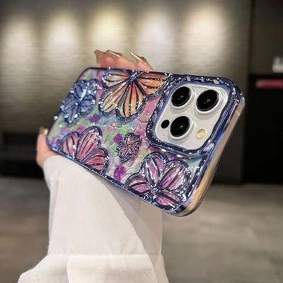 iPhone 12 Pro Max Case 6.7 Inch,Clear 3D Flower Phone Case for Women Girls Luxury Plating Floral Case Cover Estetyczny