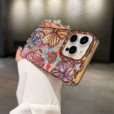 iPhone 12 Pro Max Case 6.7 Inch,Clear 3D Flower Phone Case for Women Girls Luxury Plating Floral Case Cover Estetyczny