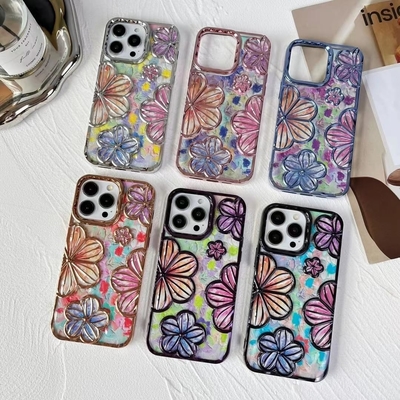 iPhone 12 Pro Max Case 6.7 Inch,Clear 3D Flower Phone Case for Women Girls Luxury Plating Floral Case Cover Estetyczny