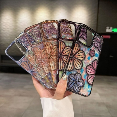 iPhone 12 Pro Max Case 6.7 Inch,Clear 3D Flower Phone Case for Women Girls Luxury Plating Floral Case Cover Estetyczny