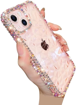 Deluxe Crystal Diamond Pattern Camera Lens Protection Transparent Soft Shockproof Cover Phone Case (niebieski, iPhone 13 Pro)