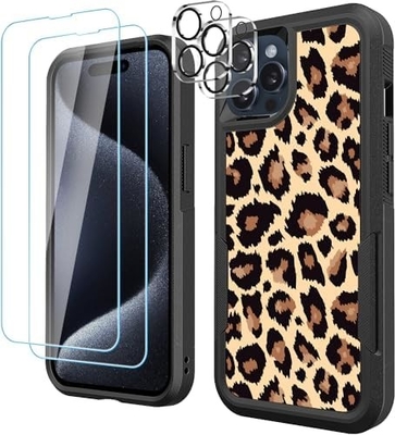 [5 w 1 dla iPhone 15 Plus Case, z 2 pakietami ochronnych ekranów + 2 pakietami ochronnych obiektywów, ciężko działający, wytrzymały
