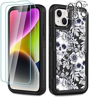 [5 w 1 dla iPhone 15 Plus Case, z 2 pakietami ochronnych ekranów + 2 pakietami ochronnych obiektywów, ciężko działający, wytrzymały
