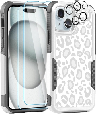 [5 w 1 dla iPhone 15 Plus Case, z 2 pakietami ochronnych ekranów + 2 pakietami ochronnych obiektywów, ciężko działający, wytrzymały