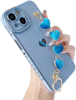 dla iPhone 12 Pro Max Case, Cute Plating Love Heart Wrist Strap Chain Bracelet Soft Kompatybilny z