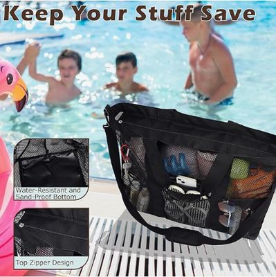 Torba plażowa z siatką drukowaną, duża torba plażowa, z zamkniętymi kieszeniami, nadająca się do rodzinnych torebek basenowych, niezbędne do zabawek i wakacji