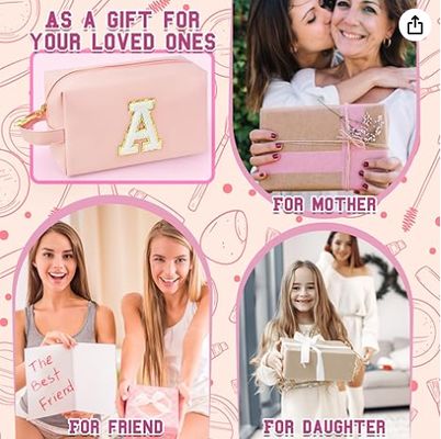 Spersonalizowana kosmetyczka z inicjałami i uchwytem, kosmetyczka w stylu preppy z wewnętrzną kieszenią na zamek, dla dziewcząt w wieku 8 9 10 11 12 13 14 lat, prezenty na ukończenie szkoły dla nastolatek, kobiet i nauczycielek