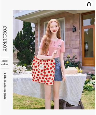 Tote Kobiety Dziewczyny, Duża pojemność Corduroy wielokrotnie używalny zakup zakupów z wewnętrzną torbę