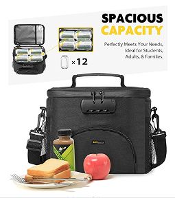 Insulated Lunch Bag with Combination Lock - Durable, Leakproof, Soft Cooler Bag with Adjustable Shoulder Strap for Men Women