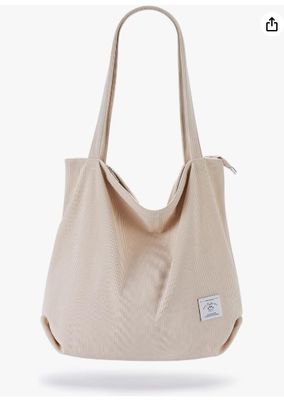KALIDI Kobiety Corduroy Tote Bag Zipper Casual Tote's Handbag Duża pojemność torebka z kieszeniami
