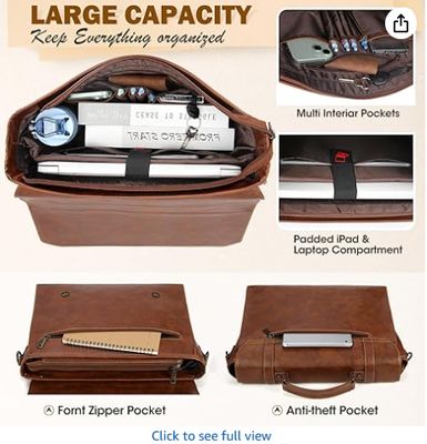 RAINSMORE Mens Messenger Bag 17 Inch Waterproof Vintage Skóra Laptop Portfel Duża Laptop Taska Satchel Taska Komputer Browarek do Biura Podróże Biznesowe College