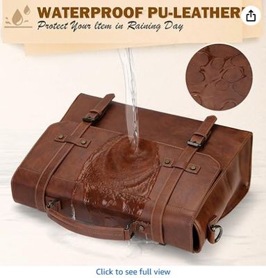 RAINSMORE Mens Messenger Bag 17 Inch Waterproof Vintage Skóra Laptop Portfel Duża Laptop Taska Satchel Taska Komputer Browarek do Biura Podróże Biznesowe College