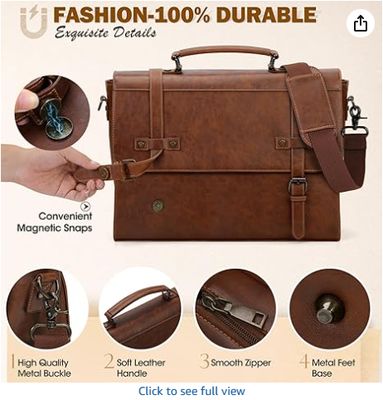 RAINSMORE Mens Messenger Bag 17 Inch Waterproof Vintage Skóra Laptop Portfel Duża Laptop Taska Satchel Taska Komputer Browarek do Biura Podróże Biznesowe College
