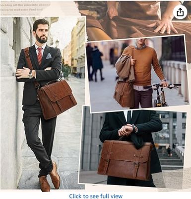 RAINSMORE Mens Messenger Bag 17 Inch Waterproof Vintage Skóra Laptop Portfel Duża Laptop Taska Satchel Taska Komputer Browarek do Biura Podróże Biznesowe College