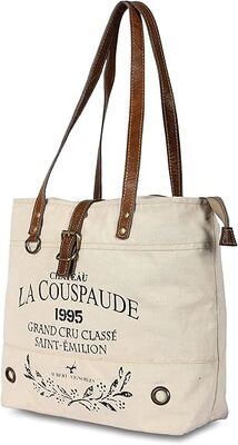 Upcycled Large Canvas shoulder Bag for women canvas tote boho handbag