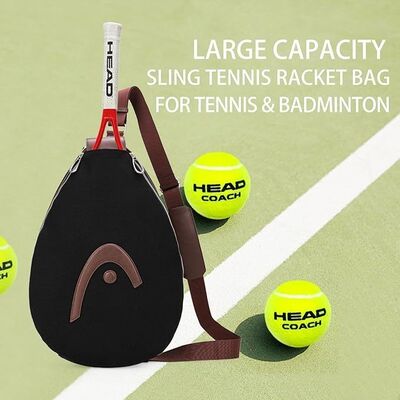 Torba na rakiety tenisowe, pickleball, badminton, czarna | Wodoodporna torba na ramię, poliester i PU, regulowana, mieści 1-2 rakiety, do treningów na korcie, weekendowych gier i codziennego noszenia
