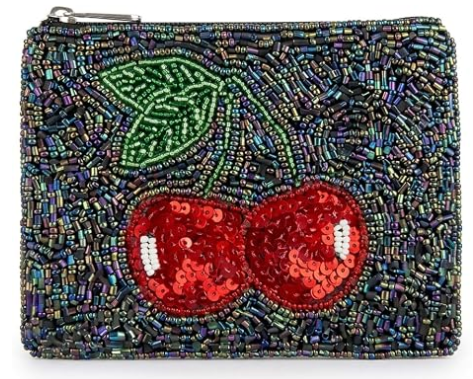 Beaded Coin Purse Change Zipper Pouch Wallet Cherry. /Ręcznie wykonane korale, kompaktowy organizator, uchwyt do gotówki, magazyn kart, torebka do makijażu, akcesorium do prezentów, codzienne noszenie
