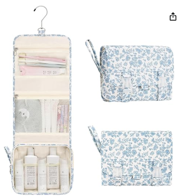 Mała, wisząca torebka toaletowa dla kobiet, organizator z kwiatami. Portable Travel Bag for Travel-sized Shower Dopp Kit, Waterproof Toiletries Organizer with 3 Compartments for Outdoor