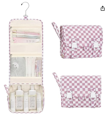 Mała, wisząca torebka toaletowa dla kobiet, organizator z kwiatami. Portable Travel Bag for Travel-sized Shower Dopp Kit, Waterproof Toiletries Organizer with 3 Compartments for Outdoor