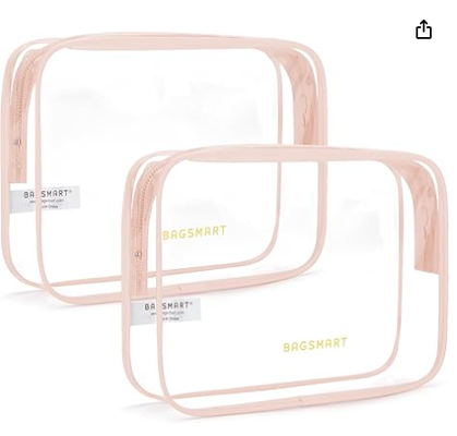 Jasna torba toaletowa z rękojeścią 2-pack TSA zatwierdzona, różowa.