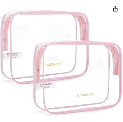Jasna torba toaletowa z rękojeścią 2-pack TSA zatwierdzona, różowa.