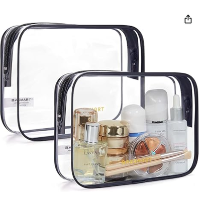 Jasna torba toaletowa z rękojeścią 2-pack TSA zatwierdzona, różowa.