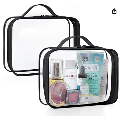 Jasna torba toaletowa z rękojeścią 2-pack TSA zatwierdzona, różowa.