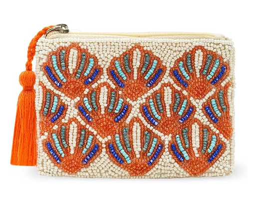 America & Beyond Seashell Pattern Beaded Coin Pouch z ręczną torebką